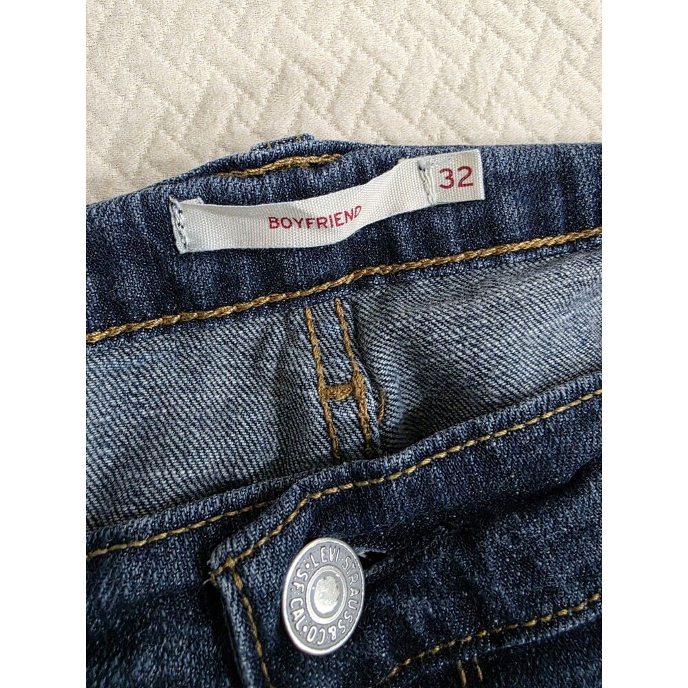 Levi's Boyfriend Jeans Size 32 Classic Medium Dark Wash Stretch Straight Leg - Picture 6 of 11